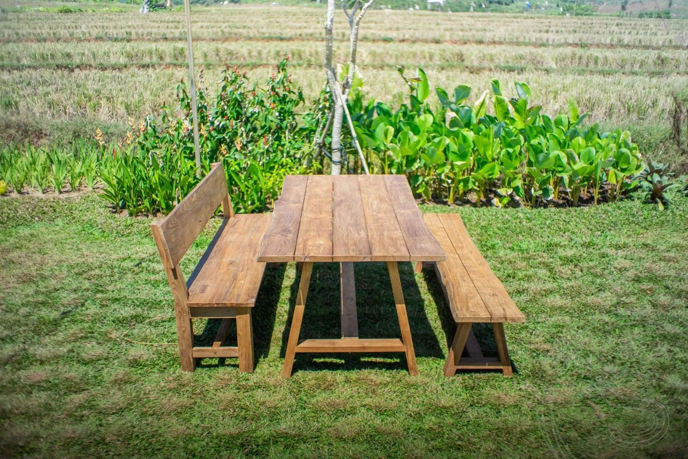 Teak tuintafel Java 220 x 100 + Teak tuinbank Java 220 + Teak bank 200 Sandaran