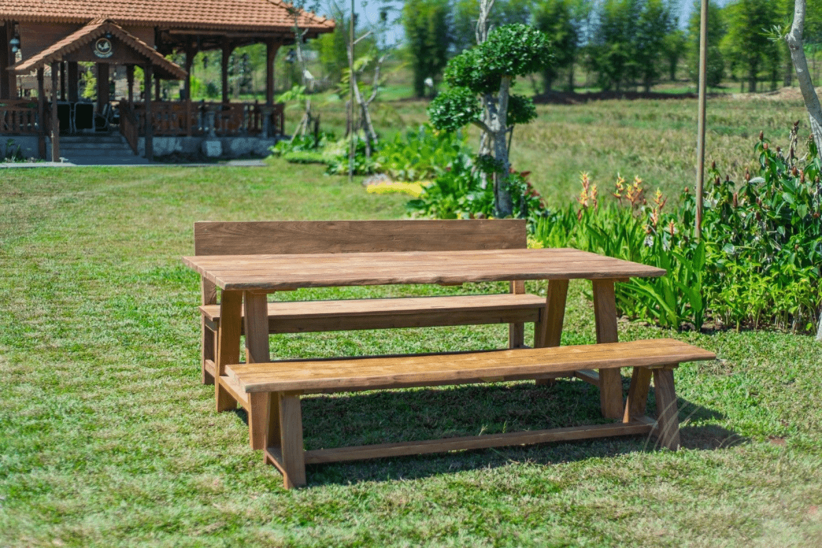 Teak tuintafel Java 220 x 100 + Teak tuinbank Java 220 + Teak bank 200 Sandaran