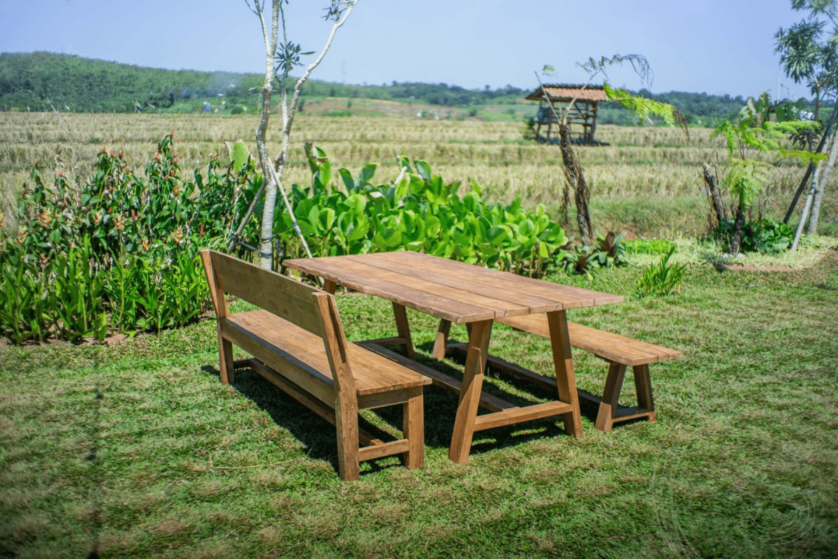 Teak tuintafel Java 220 x 100 + Teak tuinbank Java 220 + Teak bank 200 Sandaran