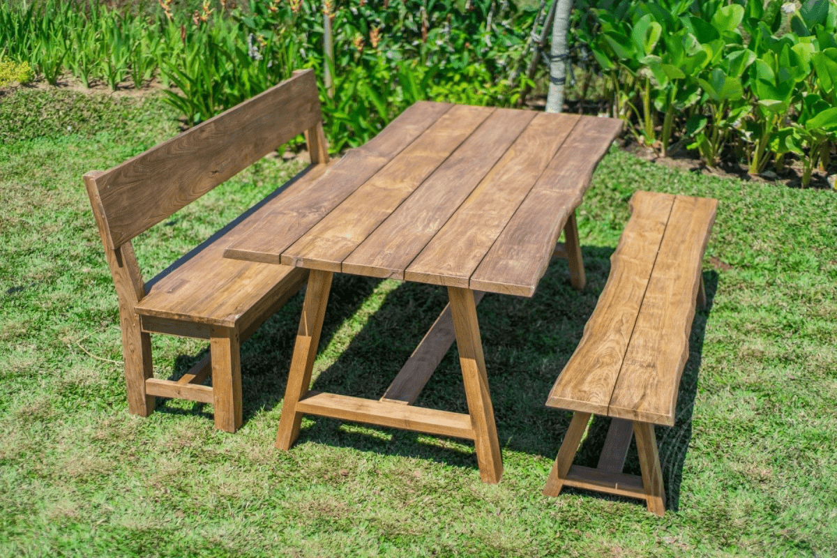 Teak tuintafel Java 220 x 100 + Teak tuinbank Java 220 + Teak bank 200 Sandaran