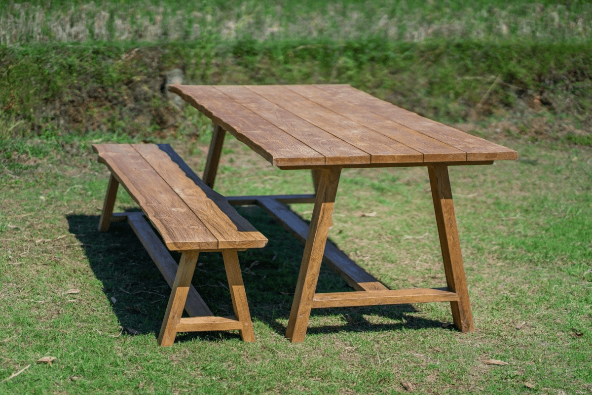 Teak tuintafel Java 240 x 100 + teak tuinbank Java 240 + teak bank 200 Sandaran