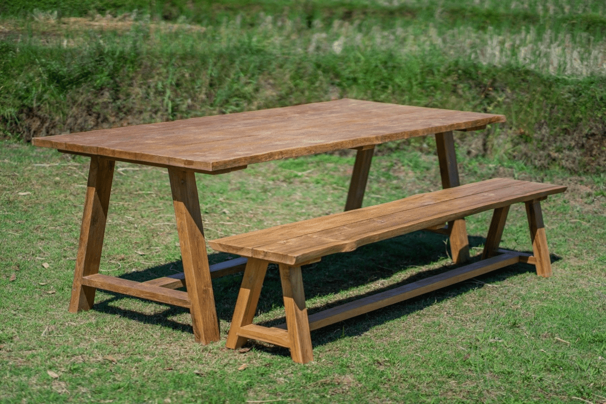 Teak tuintafel Java 240 x 100 + teak tuinbank Java 240 + teak bank 200 Sandaran