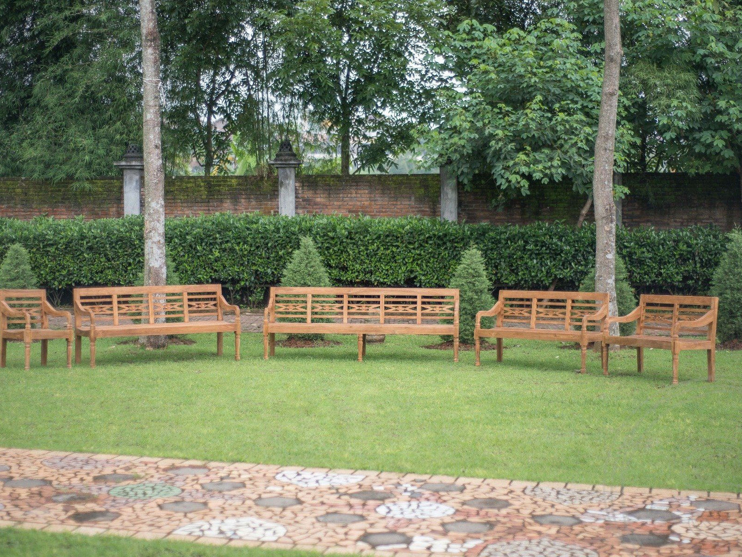 Teak stationsbank 4-zits
