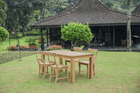 Teak tafel 160x90 + 4 stoelen