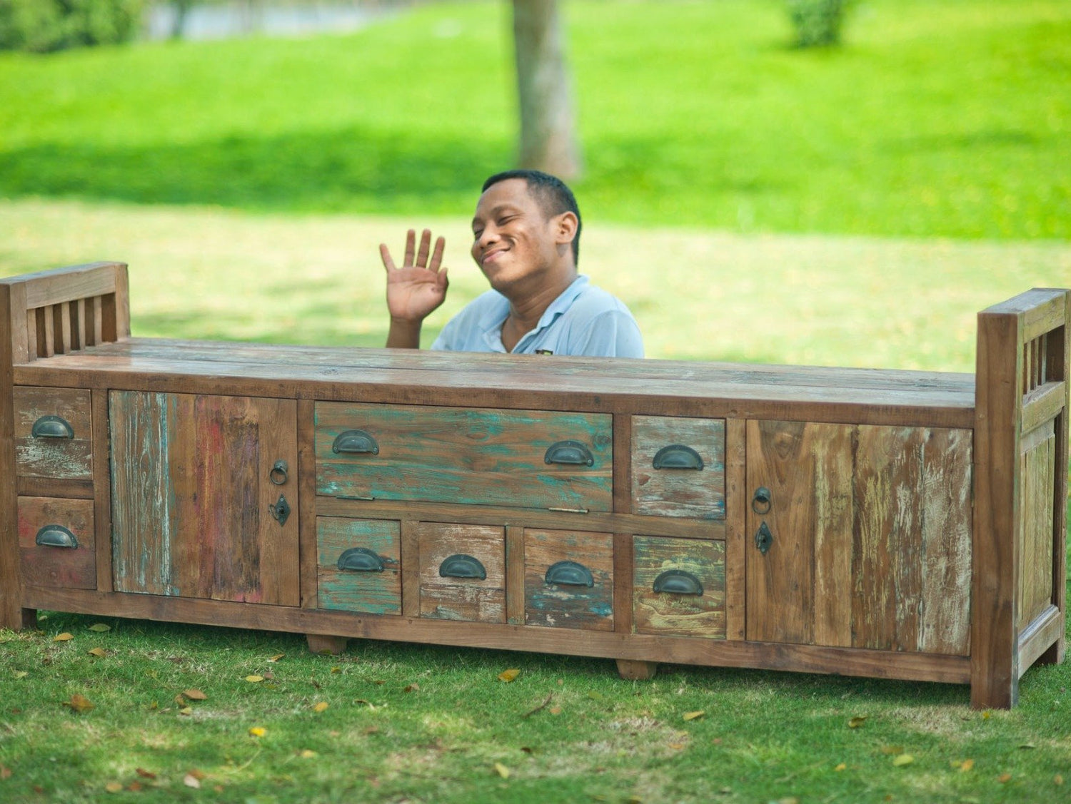 Teak tv - meubel bangku Riet - Souren Meubels
