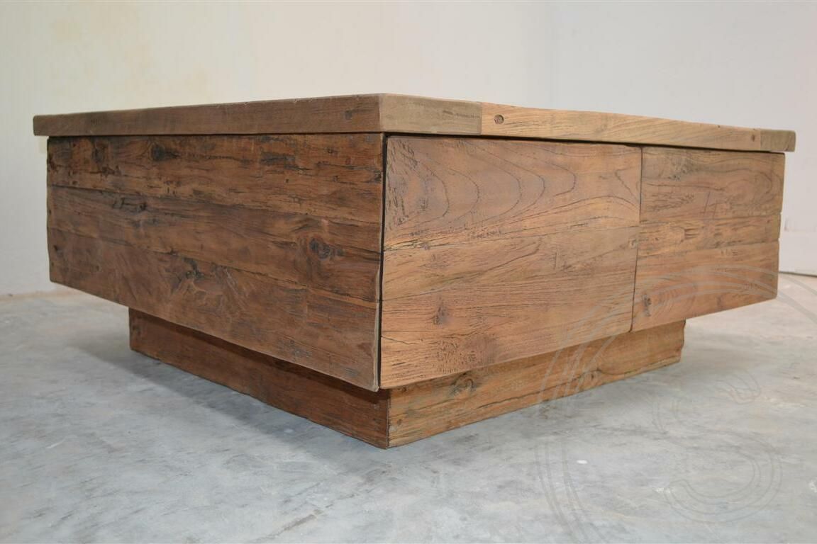 Teak blok salontafel 80x80 oud hout