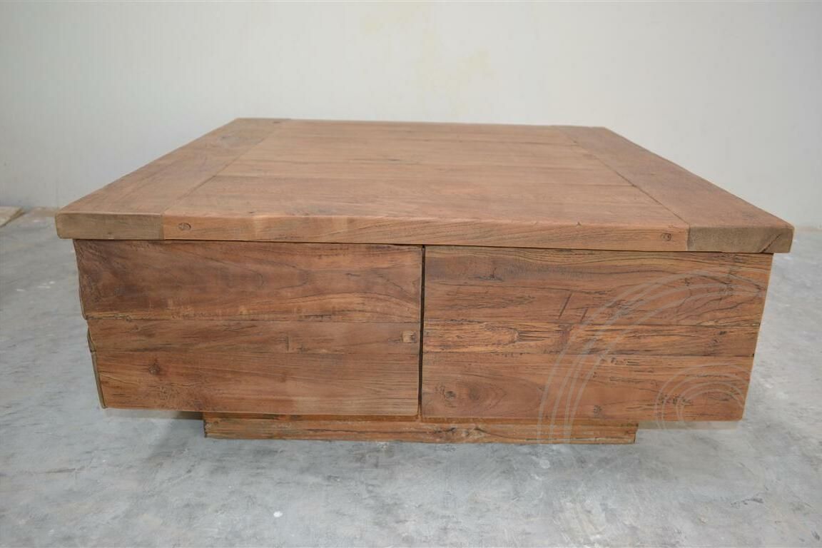 Teak blok salontafel 80x80 oud hout