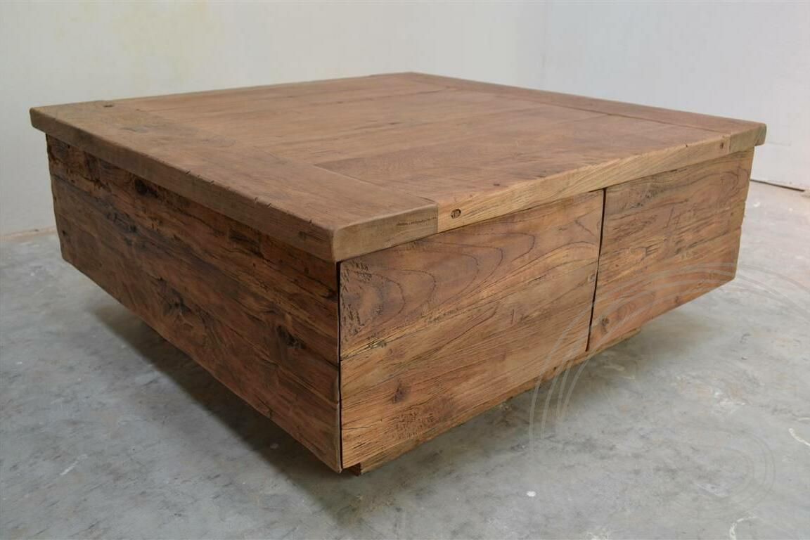 Teak blok salontafel 80x80 oud hout