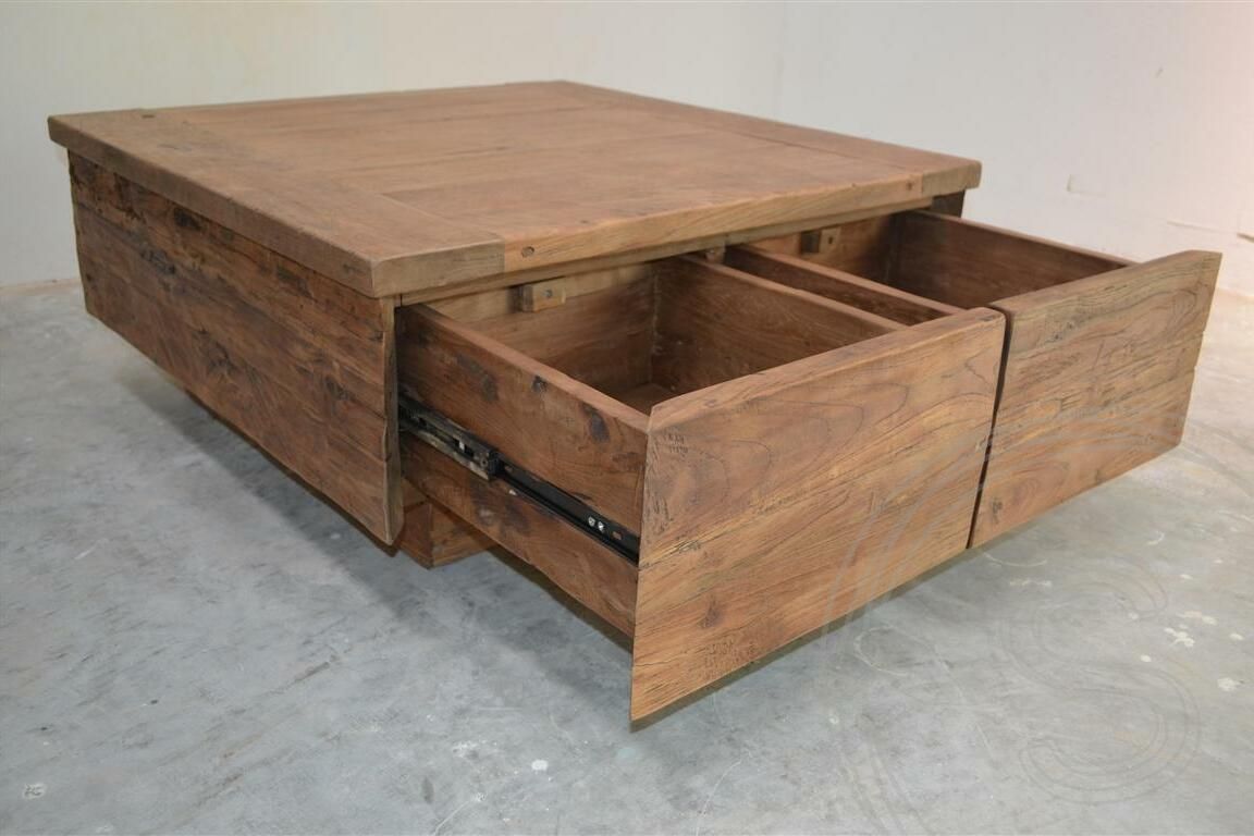 Teak blok salontafel 80x80 oud hout