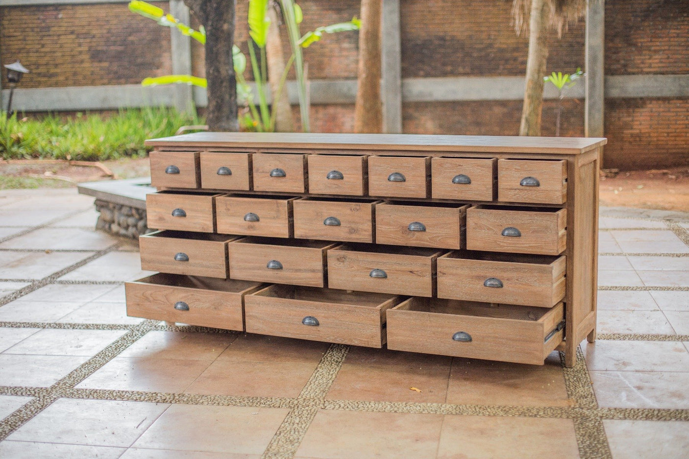 Teak dressoir 19 lades oud hout - Souren Meubels