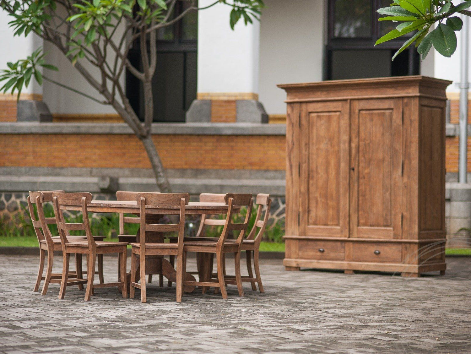 Teak tafel rond 180cm oud hout - Souren Meubels