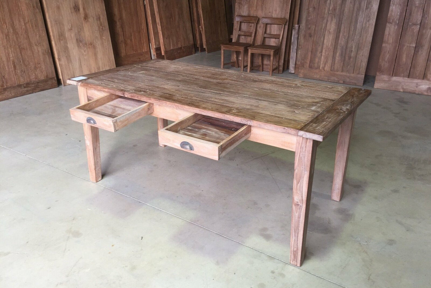 Teak tafel met lades 180x90cm oud hout - Souren Meubels