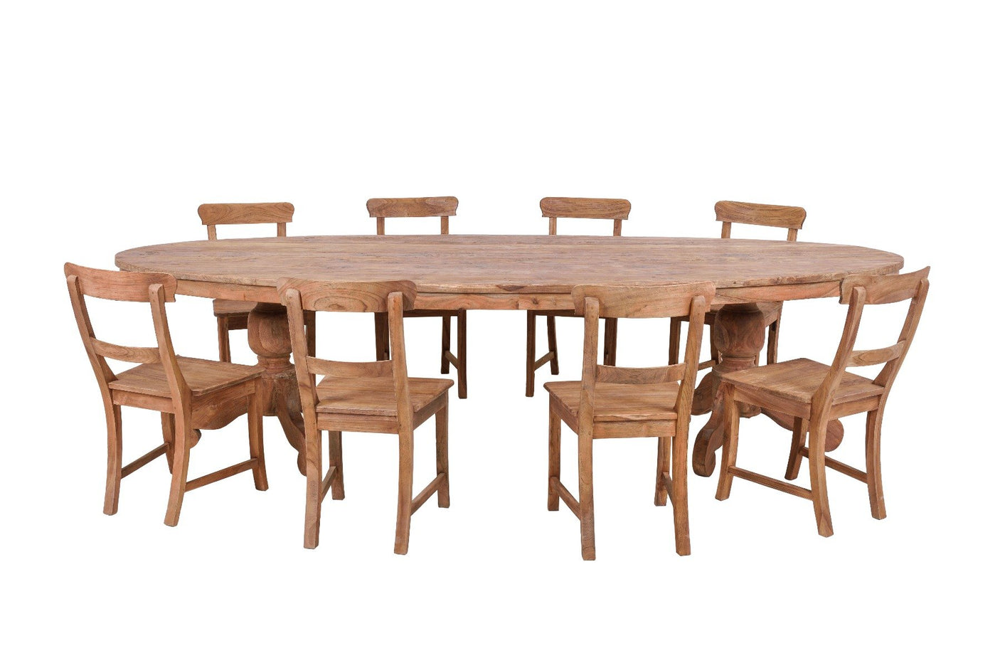 Ovale teak tafel 300x120cm oud hout - Souren Meubels