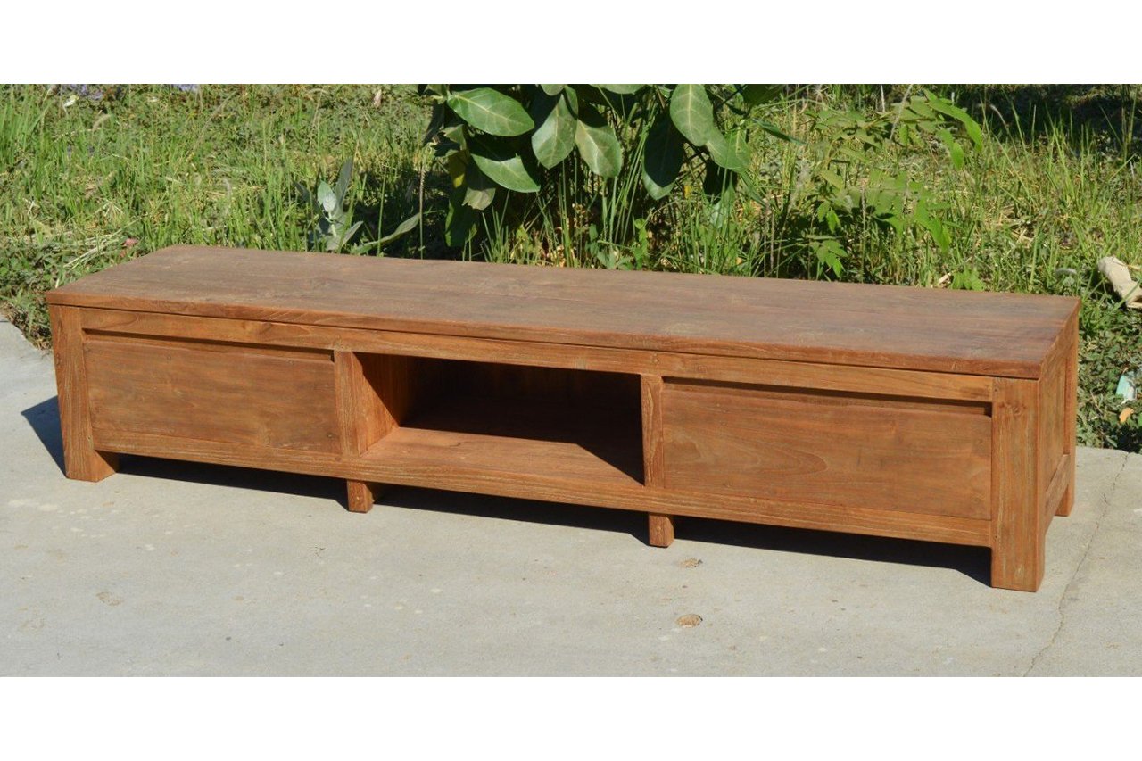 Teak tv - meubel oud hout 200cm 2 lades - Souren Meubels