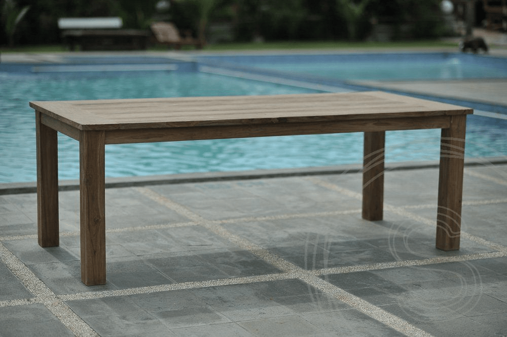 Teak tuintafel 220x100cm + 4 beaufort stoelen + bank