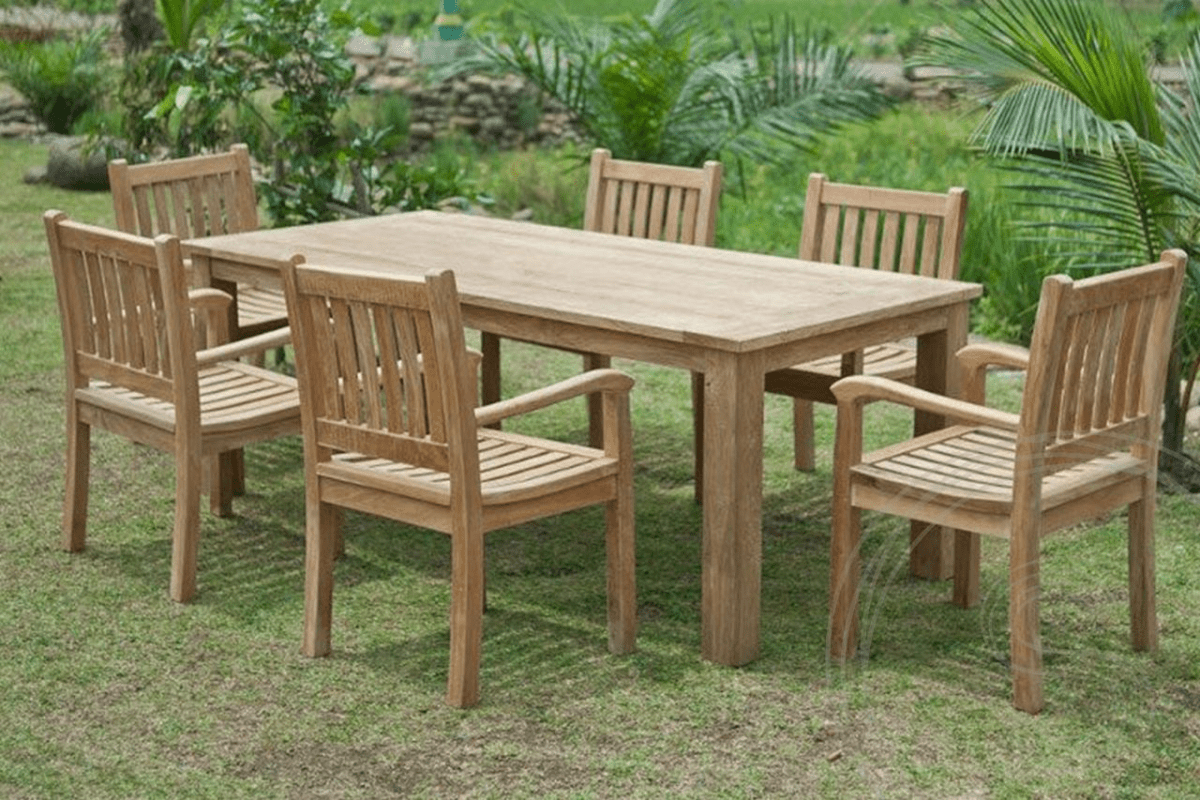 Teak tuintafel 220x100cm + 6 beaufort stoelen