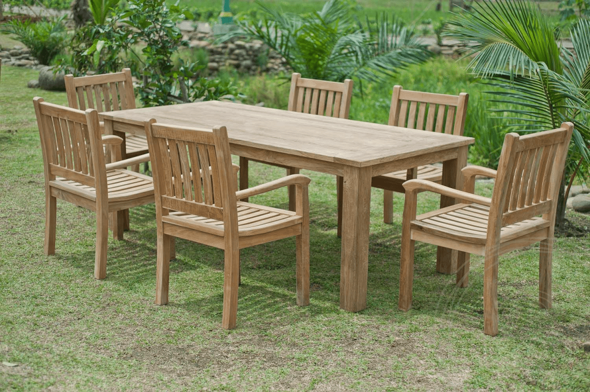 Teak tuintafel 220x100cm + 6 beaufort stoelen