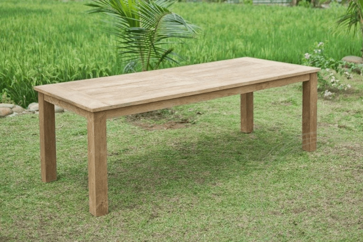 Teak tuintafel 240x100cm + 5 beaufort stoelen + bank