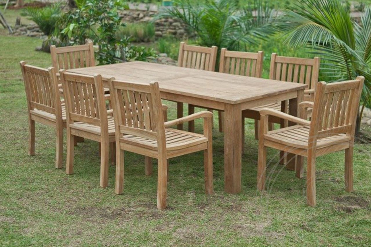 Teak tuintafel 240x100cm + 8 beaufort stoelen
