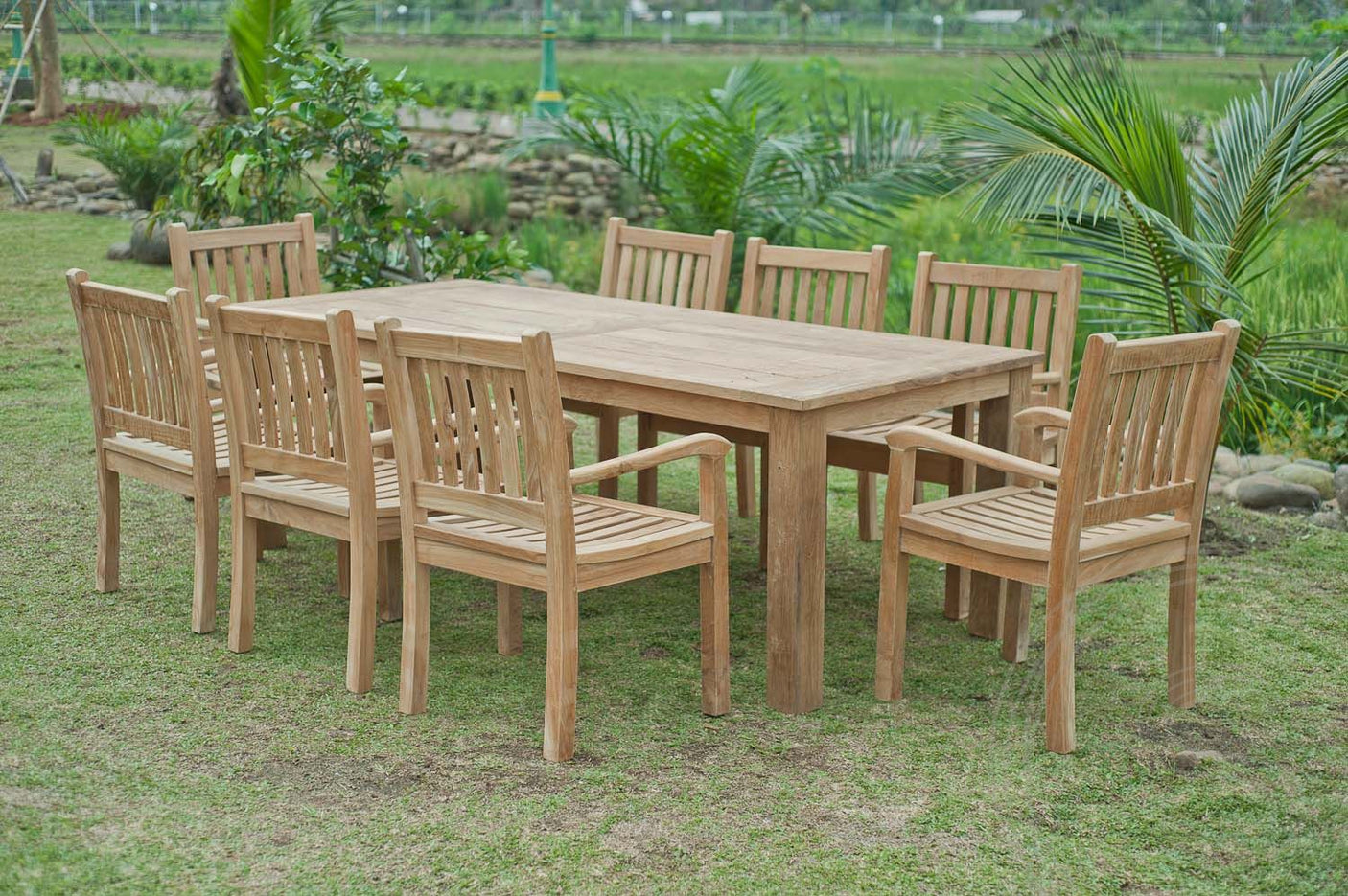 Teak tuintafel 240x100cm + 8 beaufort stoelen