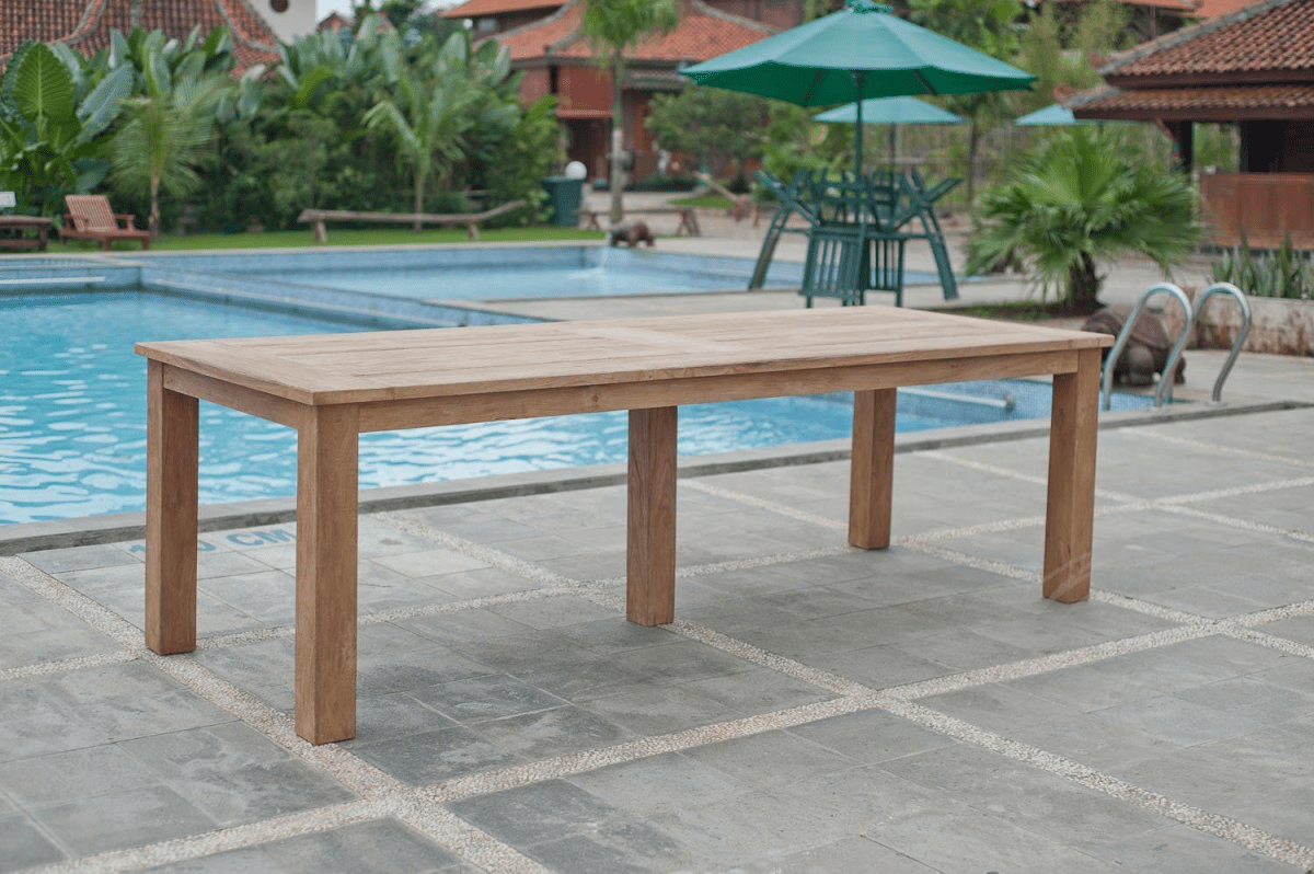 Teak tuintafel 260x100cm + 8 stationsstoelen