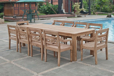 Teak tuintafel 280x100cm + 10 stationsstoelen