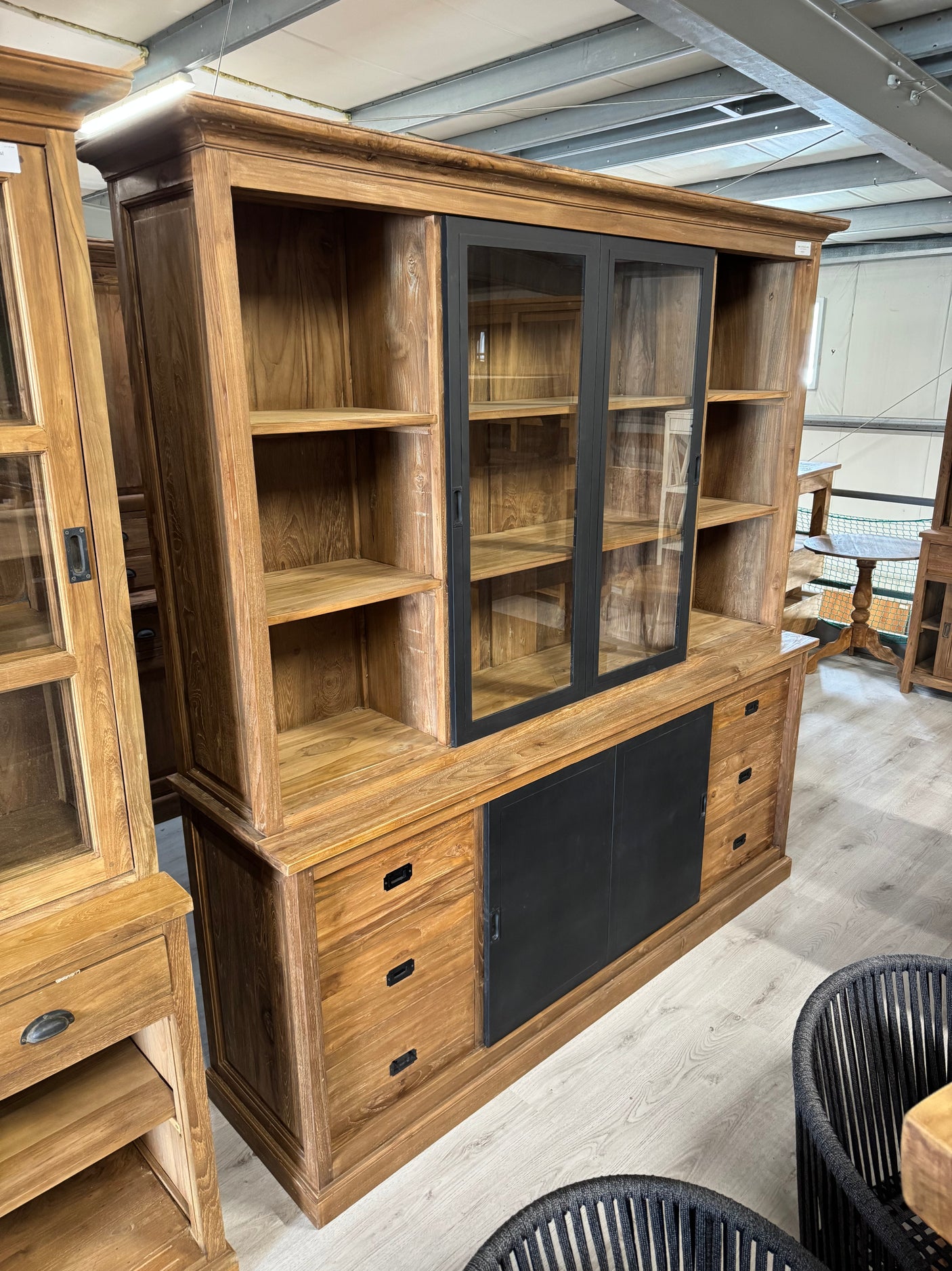 Teak buffetkast met stalen deuren 200cm