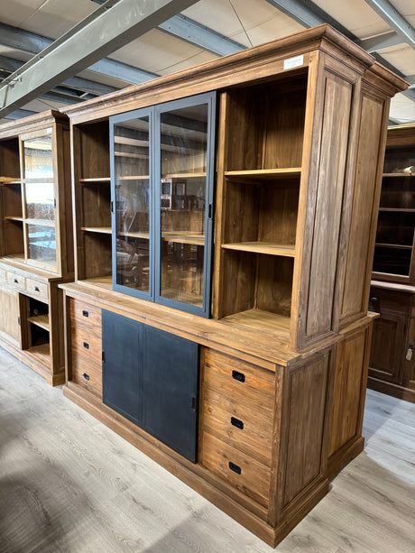 Teak buffetkast met stalen deuren 200cm