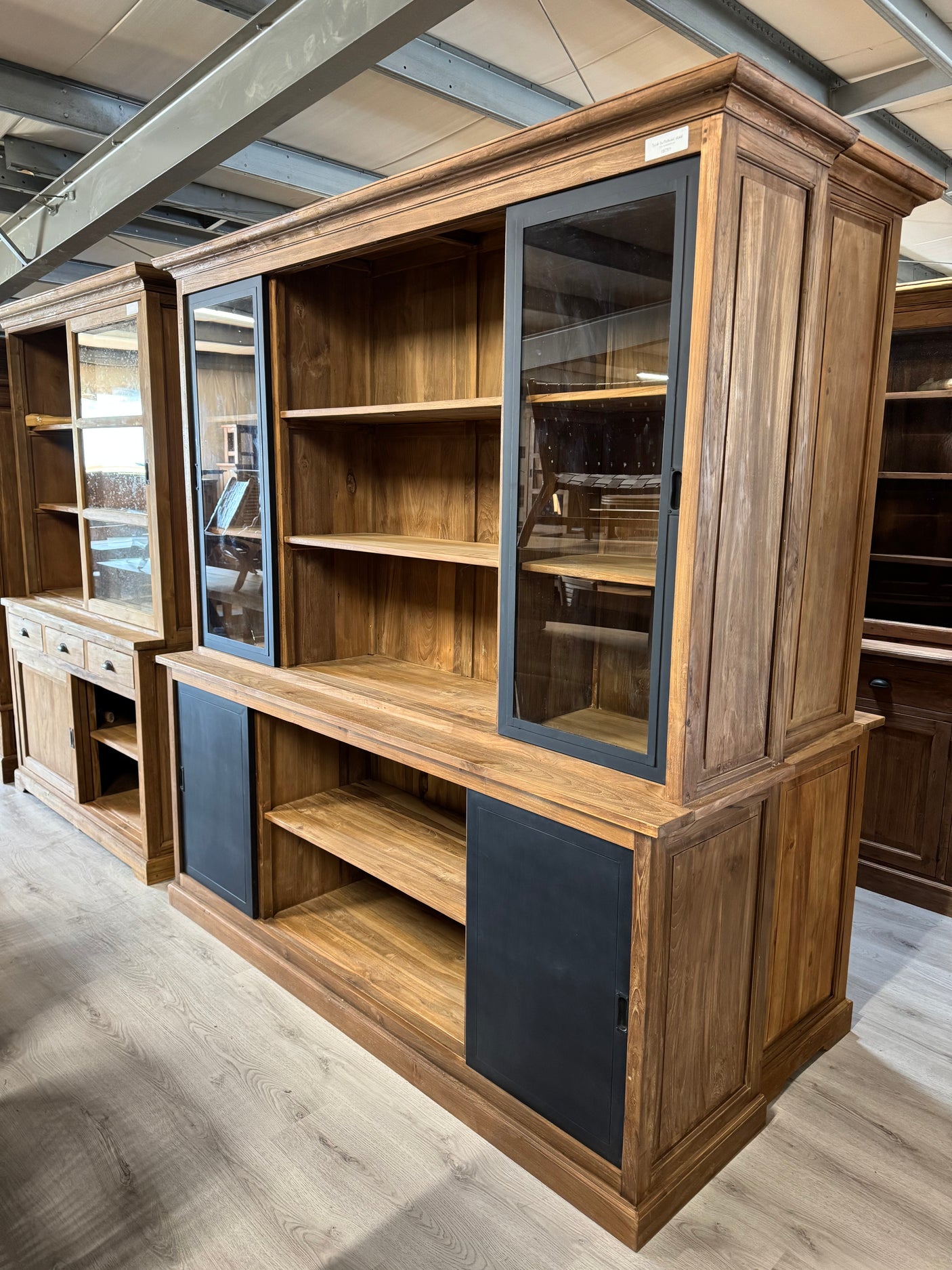 Teak buffetkast met stalen deuren 200cm