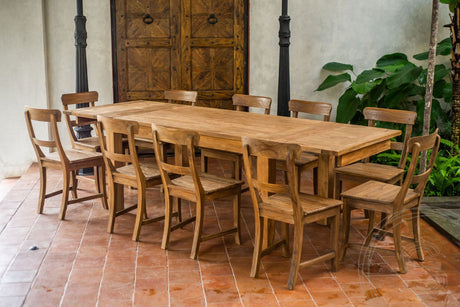 Uitschuifbare teak tafel 160 + 10 stoelen