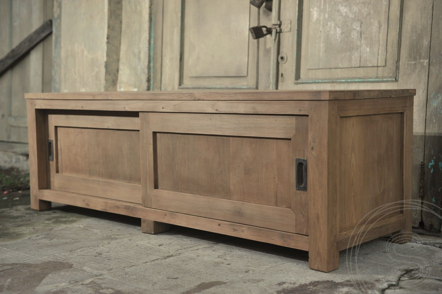 Teak tv-meubel schuifdeuren 160 x 50 x 50