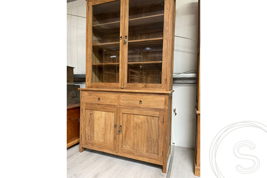 Teak kast oud hout met glas