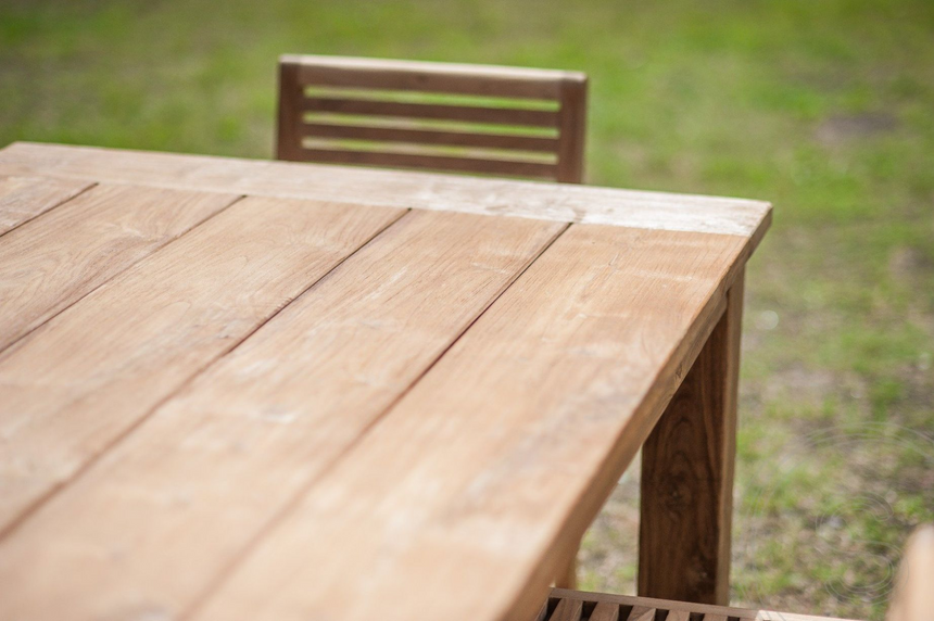 Teak tuintafel 200x100 + 6 Bali tuinstoelen