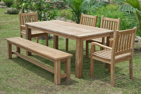Teak tuintafel 200x100cm + 4 stoelen beaufort + bank