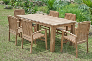 Teak tuintafel 200x100cm + 6 stapelstoelen