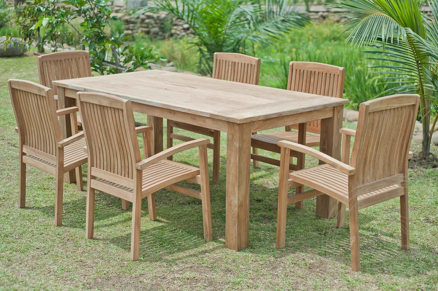 Teak tuintafel 200x100cm + 6 stapelstoelen