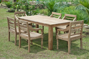 Teak tuintafel 200x100cm + 6 stationsstoelen