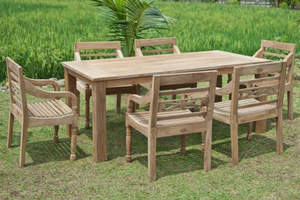 Teak tuintafel 200x100cm + 6 stationsstoelen