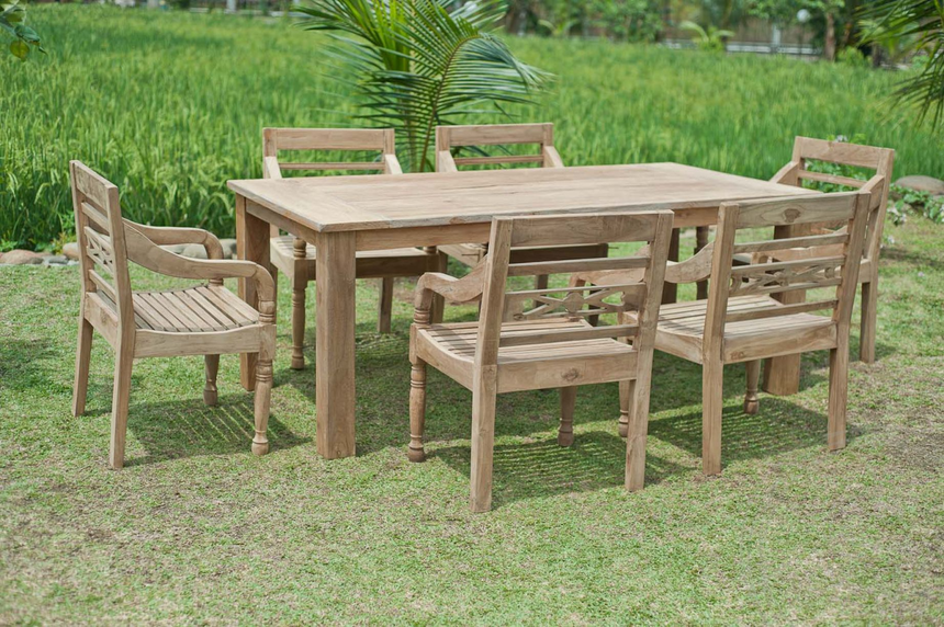 Teak tuintafel 200x100cm + 6 stationsstoelen