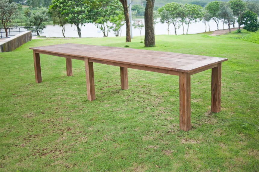 Teak tuintafel 400x100cm + 7 beaufort stoelen + 2 banken