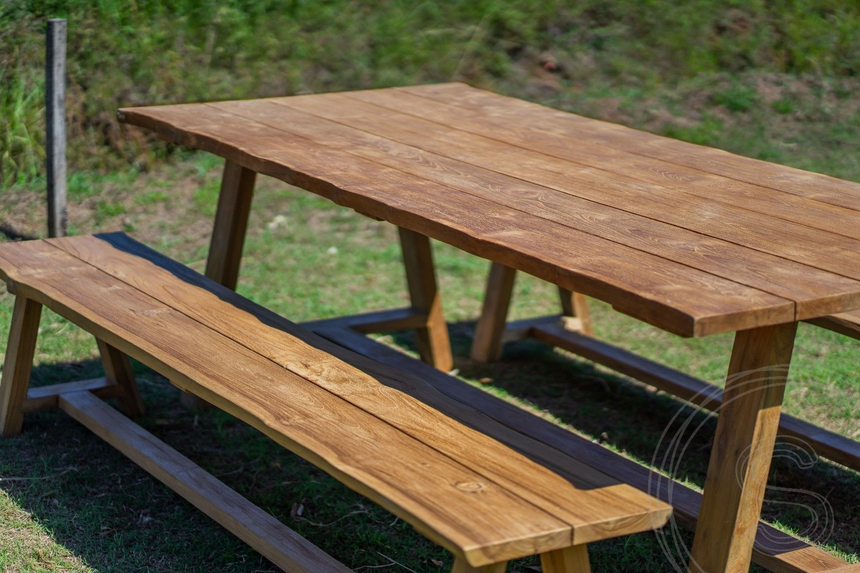 Teak tuintafel Java 240 x 100 + 2 teak tuinbanken Java 240