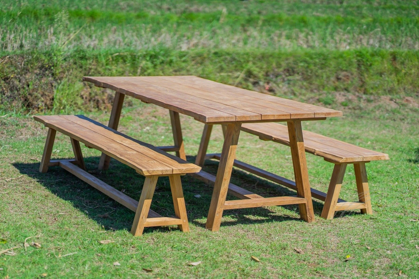 Teak tuintafel Java 240 x 100 + 2 teak tuinbanken Java 240
