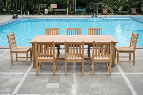 Teak tuintafel mammoet 250 + 8 beaufort stoelen zonder armleuning