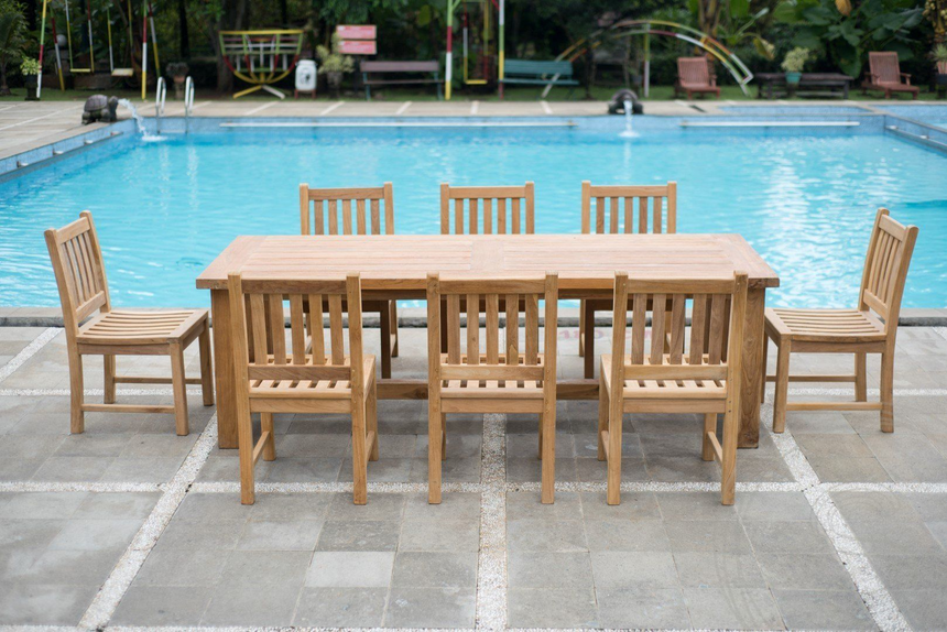 Teak tuintafel mammoet 250 + 8 beaufort stoelen zonder armleuning