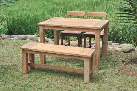 Teak tuintafel 120x80cm + 2 stoelen + bank