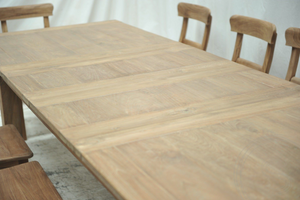 Teak tafel uitschuifbaar 200-250-300x100 + 12 stoelen