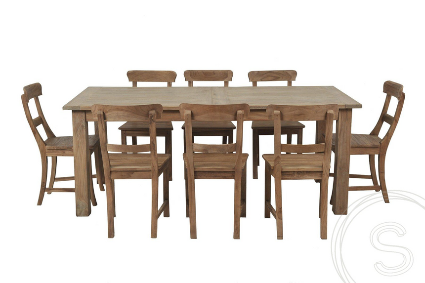 Teak tafel uitschuifbaar 200-250-300x100 + 12 stoelen