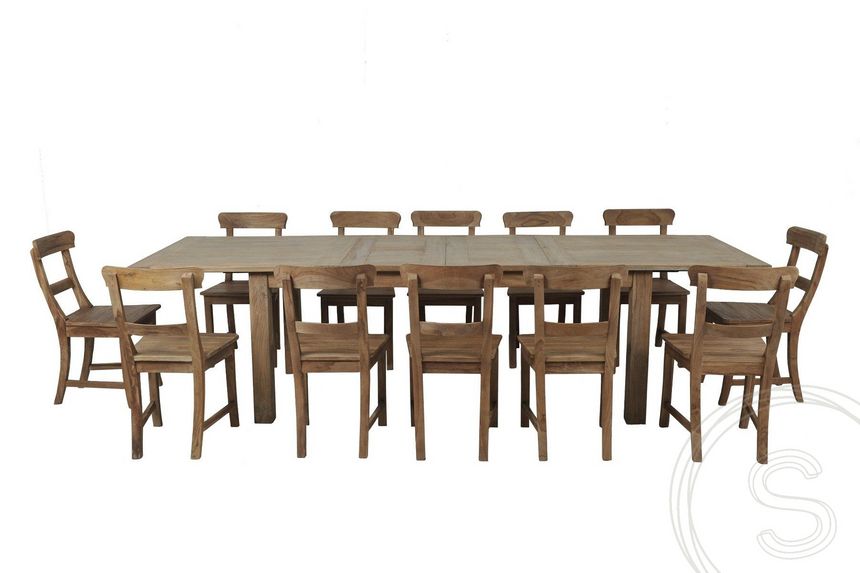 Teak tafel uitschuifbaar 200-250-300x100 + 12 stoelen