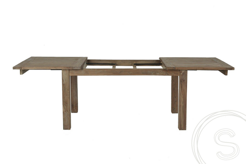 Teak tafel uitschuifbaar 160-210-260x90 + 10 stoelen