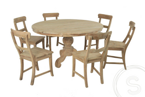 Teak tafel rond 140cm + 6 stoelen